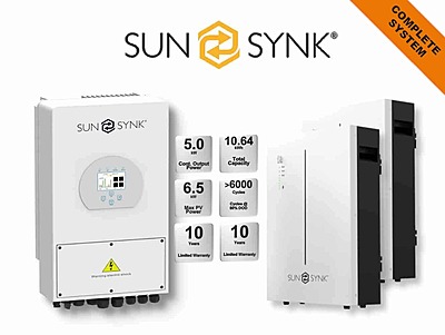 5.0 kW SUNSYNK Hybrid - SUNSYNK Combo, c/w 2 x 5.32 W kWh Lithium Batteries