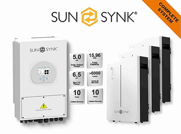 5.0 kW SUNSYNK Hybrid - SUNSYNK Combo, c/w 3 x 5.32 W kWh Lithium Batteries
