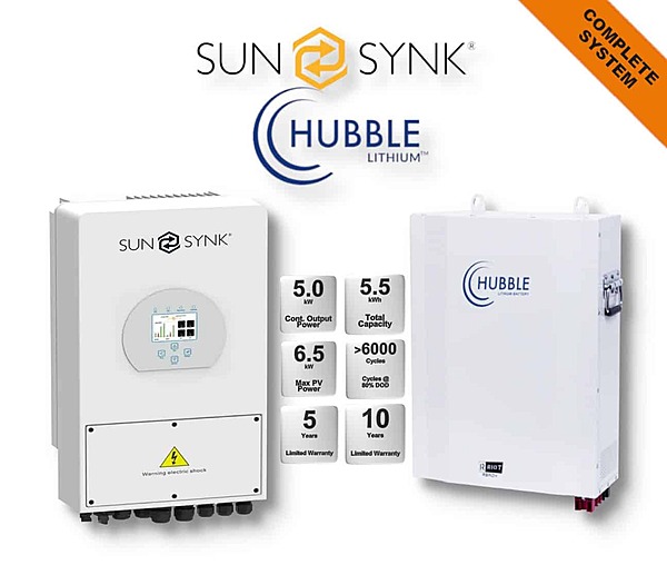 5.0 kW SUNSYNK Hybrid - HUBBLE Combo, c/w 5.5 kWh Lithium Battery