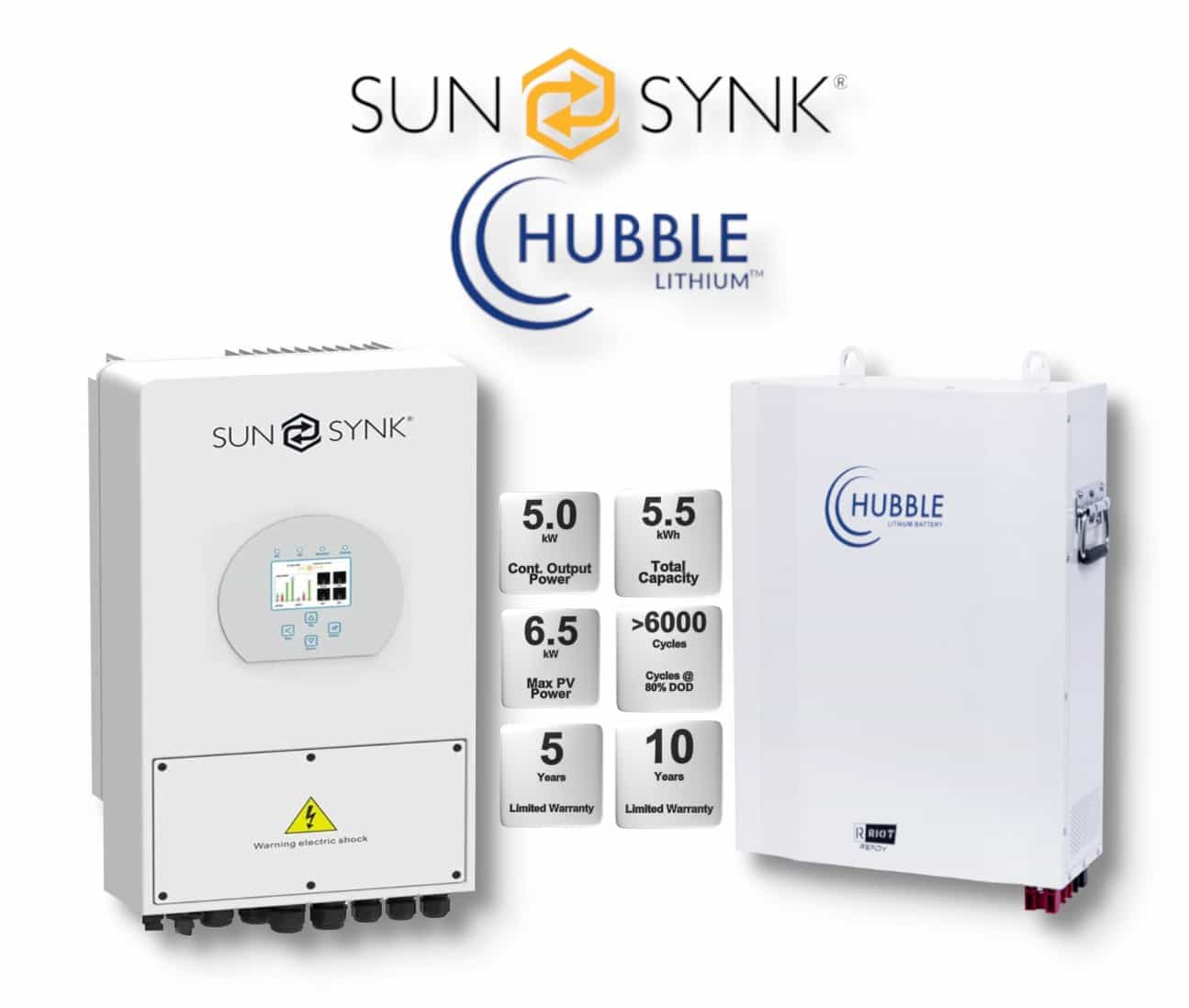 5.0 kW SUNSYNK Hybrid - HUBBLE Combo, c/w 5.5 kWh Lithium Battery
