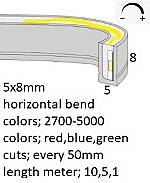 Neon-Flex 0508, 24VDC, 6 Watts/meter, 60LM/W, Dimmable, Cuts 50mm, Side Bend