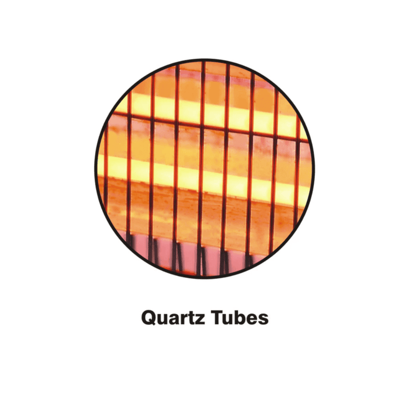 Padmini Rapid 1200 heater displaying bright orange quartz tubes in operation.