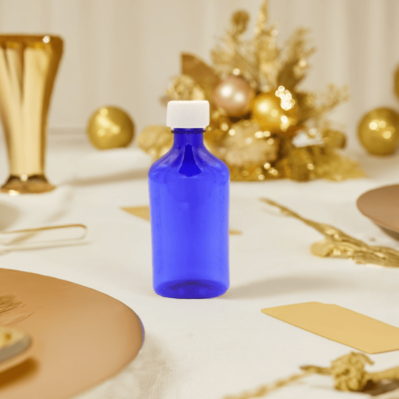 6oz Graduated Oval RX Bottles with Caps 100 count- Blue