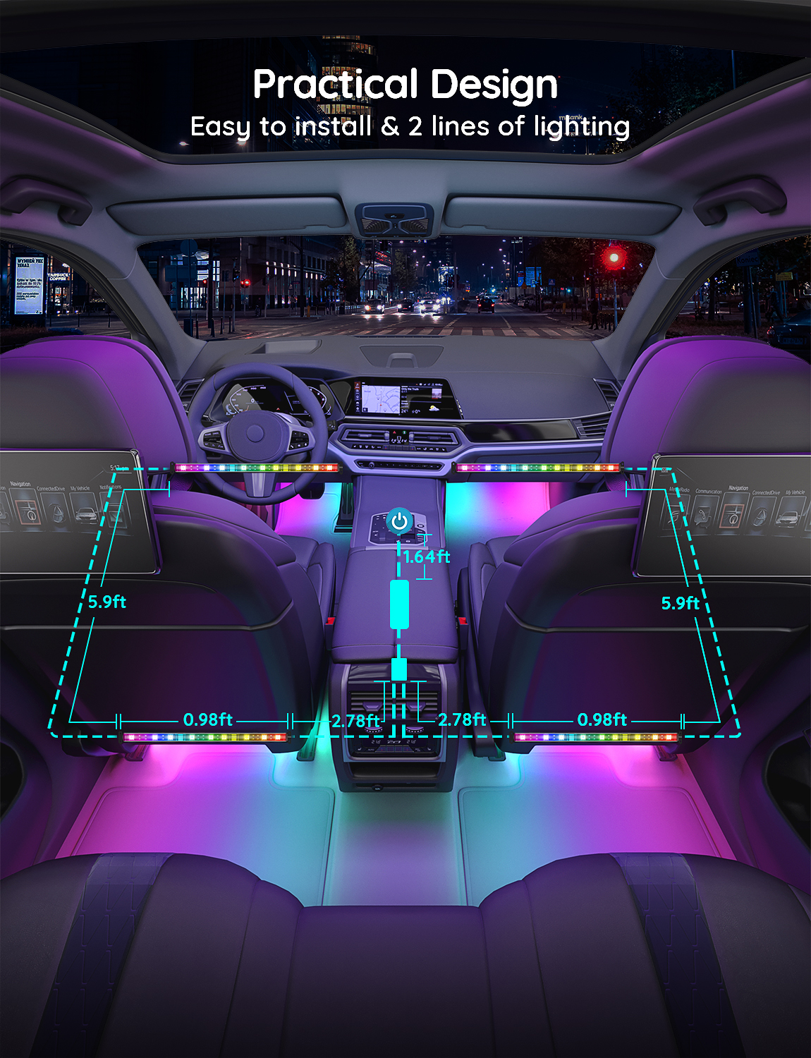 Govee RGBIC Interior Car Lights （30 Scene Mode + 4 Music Mode)--Without Remote Control
