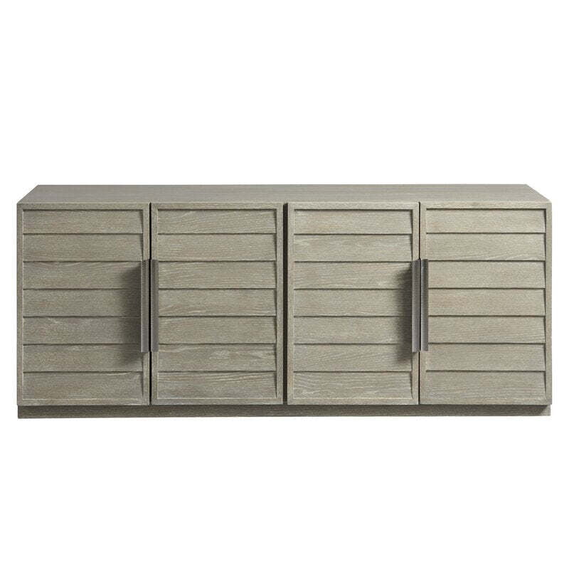 Modern Grey Washed Sideboard | Coastal Media Console with Slatted Doors Modern Grey Washed Sideboard | Coastal Media Console with Slatted Doors