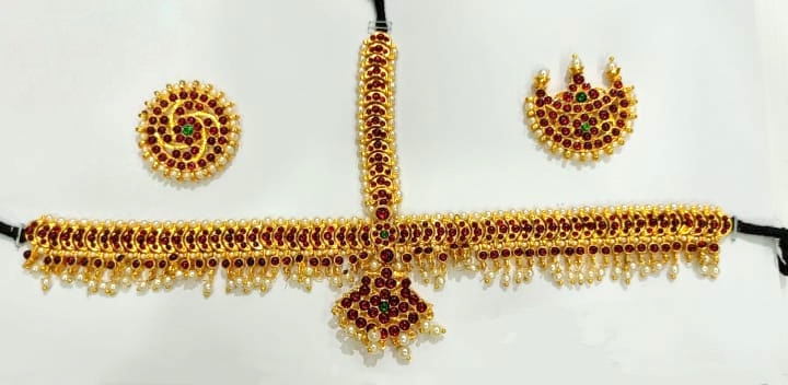 Traditional Brass Gold Finish Headset with Kempstones – Suryan & Chandran Design