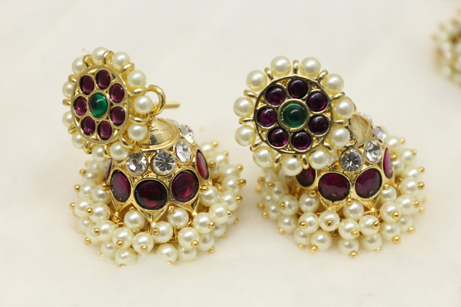 Traditional South Indian Jhimikki Earrings – Kempstones & Copper Base