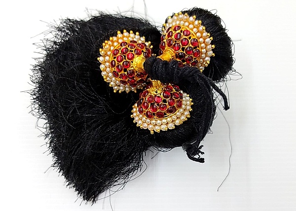 Temple Kunchalam / Kunjalam – Full Red Kempstone Hair Accessory for Bharatanatyam & Bridal