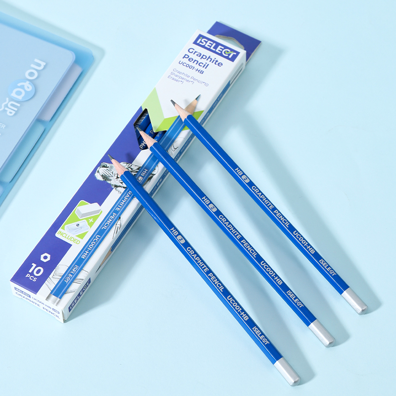 DELI UC001-HB GRAPHITE HB PENCILS 10PCS/PKT/SHARPENER/ERASER