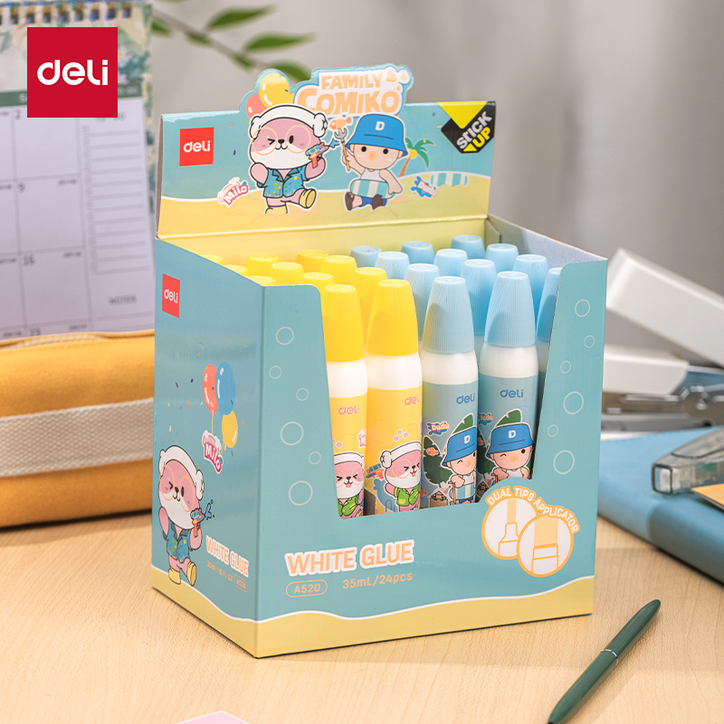 DELI A520 COMIKO WHITE GLUE 35ML WITH DUAL-TIP APPLICATOR