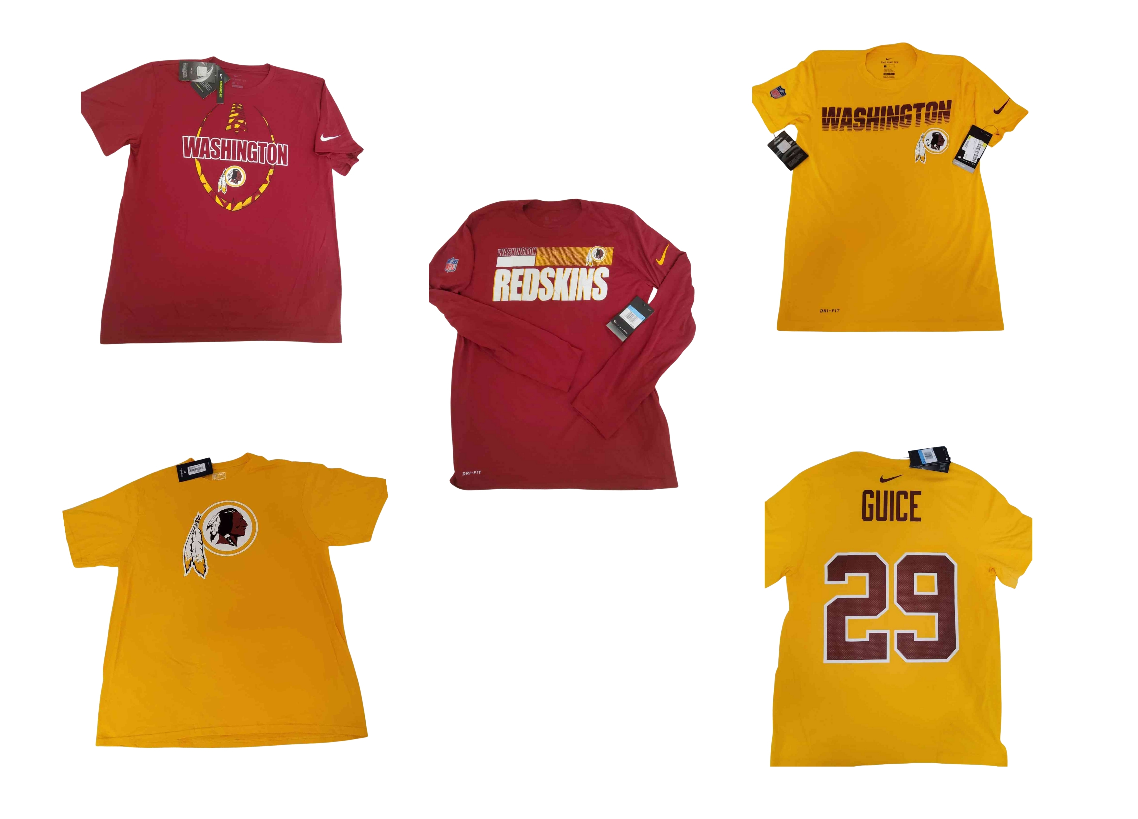 NFL Redskins Legacy Nike Dry Fit Shirts Pallet - 384 Mixed Units - Team Colors - Retail $25 | $2.75 Each