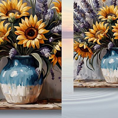 Sunflowers & Lavender Bouquet Canvas Print - Unframed Sunflowers & Lavender Bouquet Canvas Print - Unframed