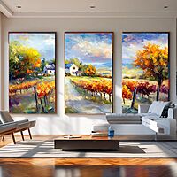Vineyard Landscape Triptych Autumn UNFRAMED Canvas Print