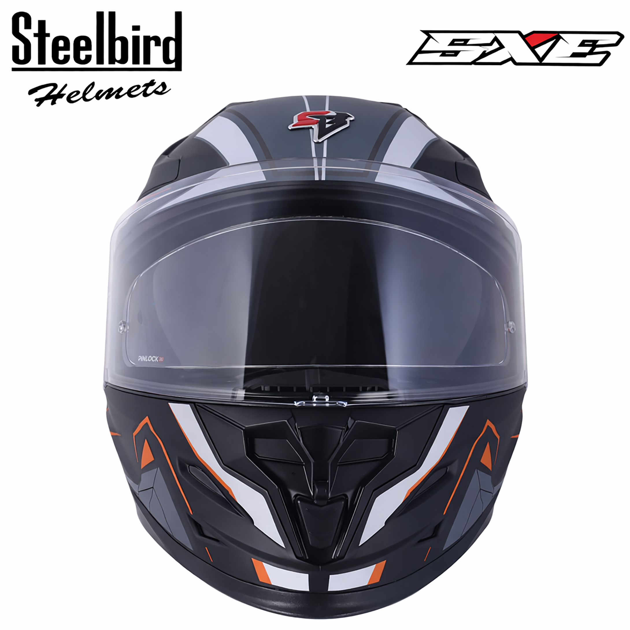 STEELBIRD SBH-61 ISS SXE RACE-X GLOSSY BLACK/ORANGE WITH AFS EDITION C/V 620MM (ANTIFOG EXCLUSIVE)