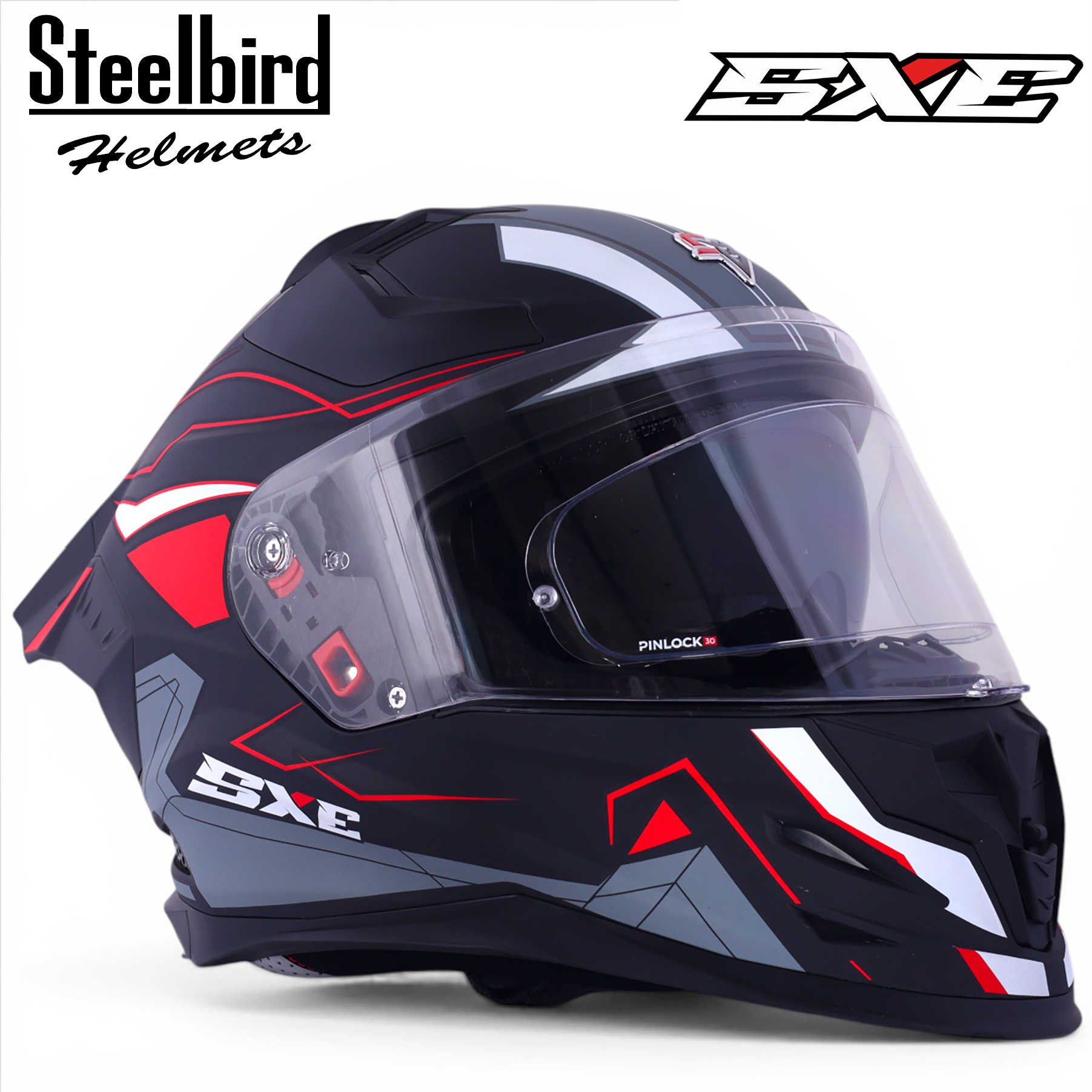 STEELBIRD SBH-61 ISS SXE RACE-X MATT BLACK/RED C/V 600MM WITH ANTIFOG(EXLUSIVE)