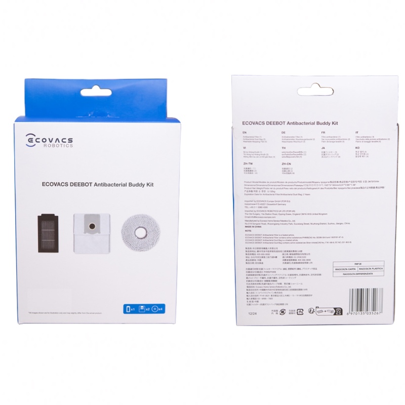 Ecovacs Deebot T30C Buddy Kit - 1 Filters, 2 Antibacterial Dust Bags, 4 Washable Mopping Pads