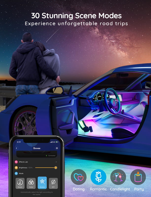 Govee RGBIC Interior Car Lights （30 Scene Mode + 4 Music Mode)--Without Remote Control