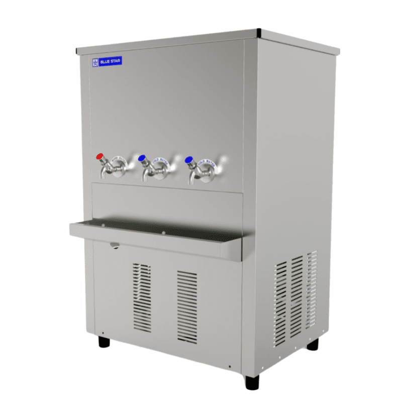 Energy-efficient Blue Star CW150150-3t water cooler with a stainless steel tank.