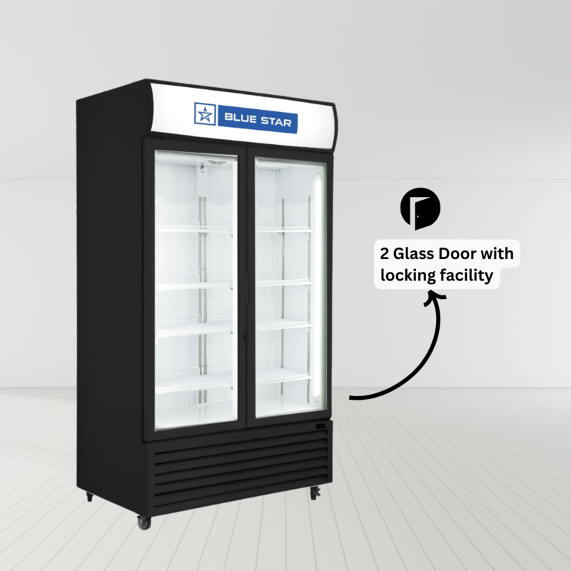 Self-Closing Doors: Self-closing doors of Blue Star VC600CD Visi Cooler for energy efficiency