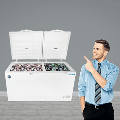 Close-up of the Temperature Control Panel on  Blue star 400 litre Dual Compartment Cooler & Freezer