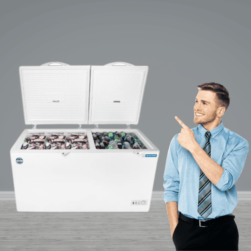 Close-up of the Temperature Control Panel on  Blue star 400 litre Dual Compartment Cooler & Freezer