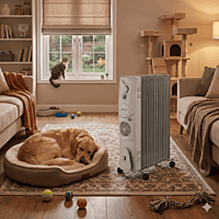 "Usha 2500W Oil Filled Radiator with built-in PTC fan for faster heating efficiency." "Usha 2500W Oil Filled Radiator with built-in PTC fan for faster heating efficiency."