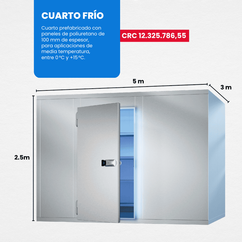 SUMINISTRO E INSTALACIÓN DE CUARTO FRÍO PARA MEDIA TEMPERATURA 5m x 3m x 2.5m SUMINISTRO E INSTALACIÓN DE CUARTO FRÍO PARA MEDIA TEMPERATURA 5m x 3m x 2.5m