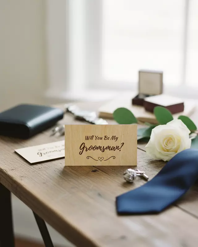 Heirloom Collection engraved Groom’s Proposal Cards for wedding party proposals.