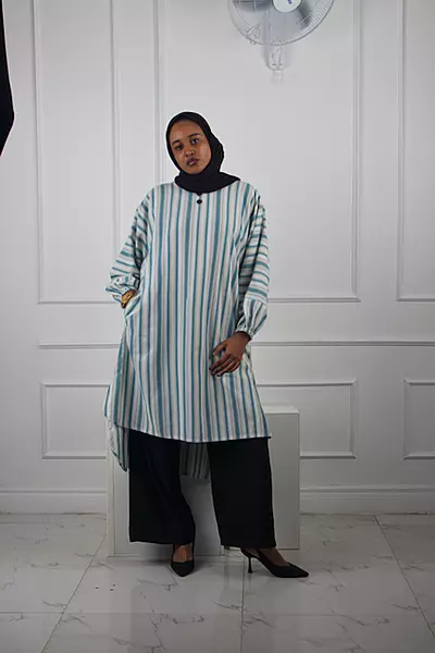 GREEN STRIPED TUNIC TOP