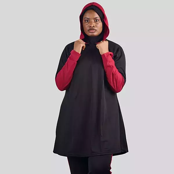 BLACK AND MAGENTA HOODED