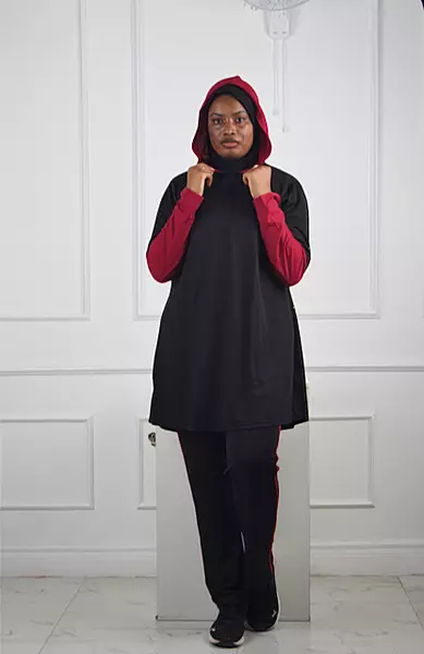 BLACK AND MAGENTA HOODED