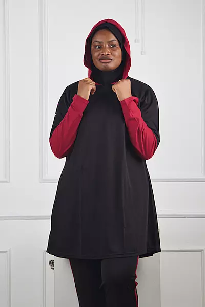 BLACK AND MAGENTA HOODED
