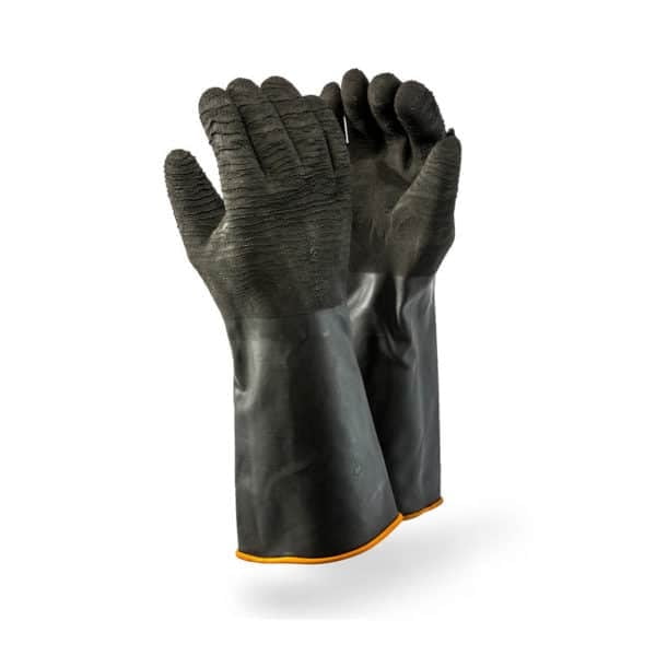 DROMEX INDUSTRIAL ROUGH PLAM RUBBER GLOVES (BLACK/ORANGE)