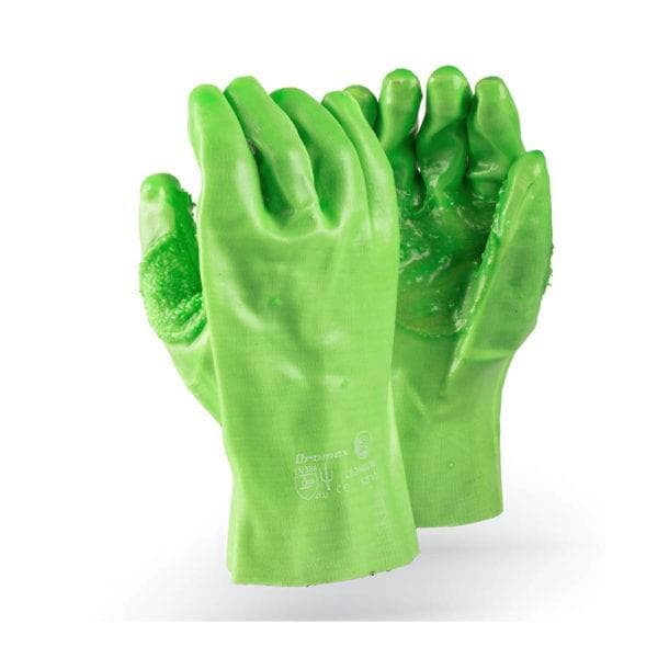 DROMEX CRONUS HI-VIS LIME GREEN PVC GLOVES 