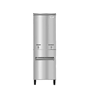 Front view of the Voltas FSS 60/120 stainless steel water cooler with two taps. Front view of the Voltas FSS 60/120 stainless steel water cooler with two taps.