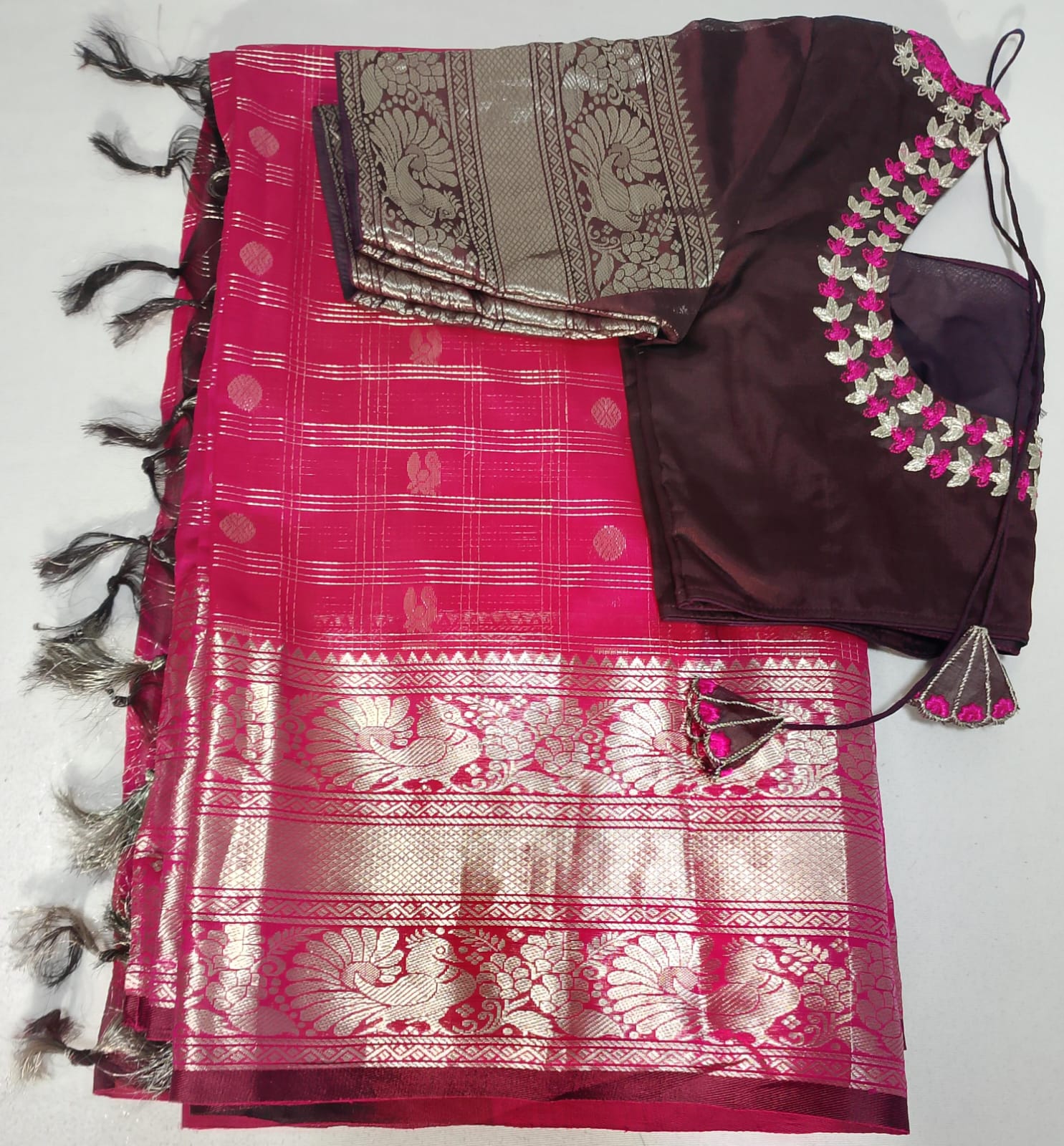 N426: Ready To Ship Beautiful Mangalagiri Saree With Stitched Embroidery Work Blouse