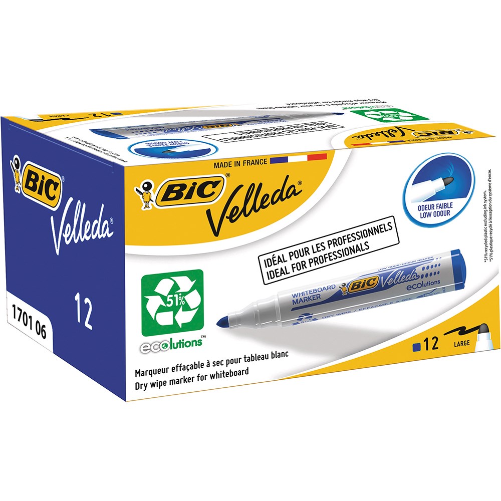 Bic Velleda 1701 Whiteboard Markers Eco Bullet 1.5mm Blue Pack  of 12