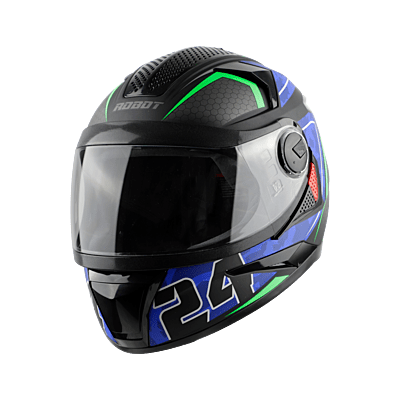 STEELBIRD SBH-17 ROBOT 24 MAT BLACK+BLUE C/V (L)
