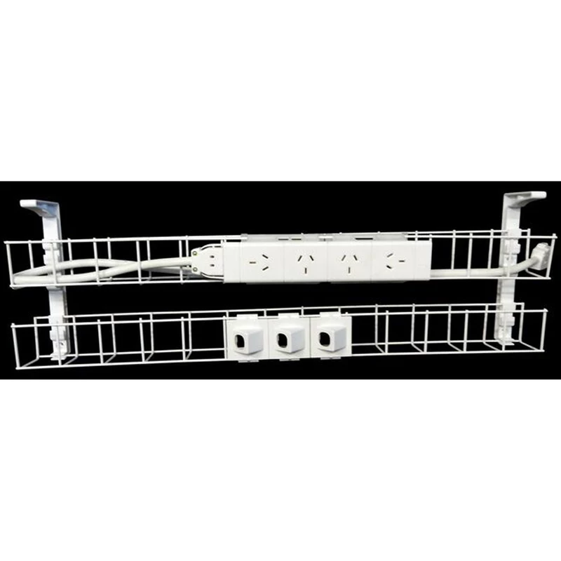 Rapidline Dual Tier Cable Basket Kit 650mm 4GPO+3Data + 1.5m Interconnecting Lead Wht
