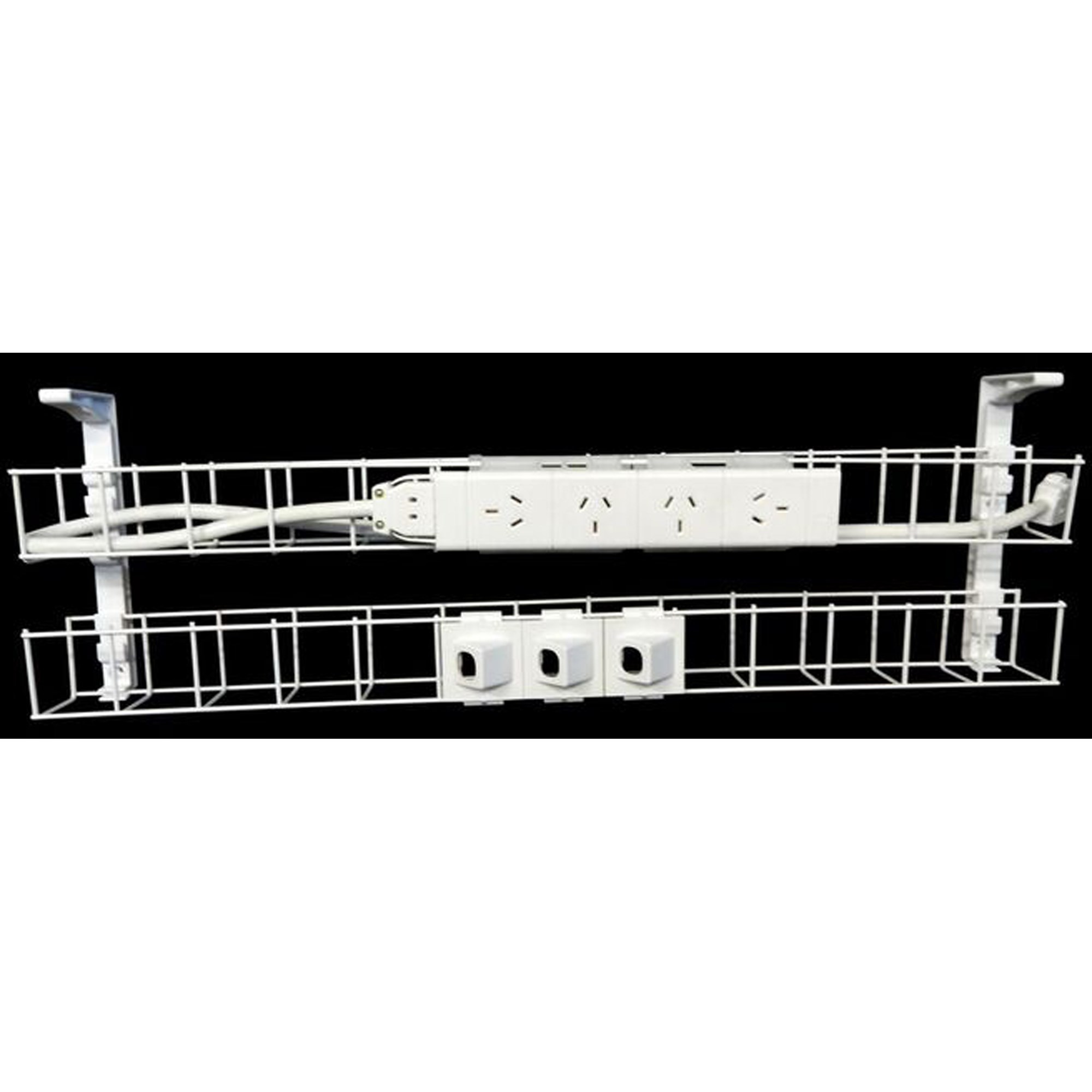 Rapidline Dual Tier Cable Basket Kit 1550mm 4GPO+3Data + 2.5M Interconnecting Lead Wht