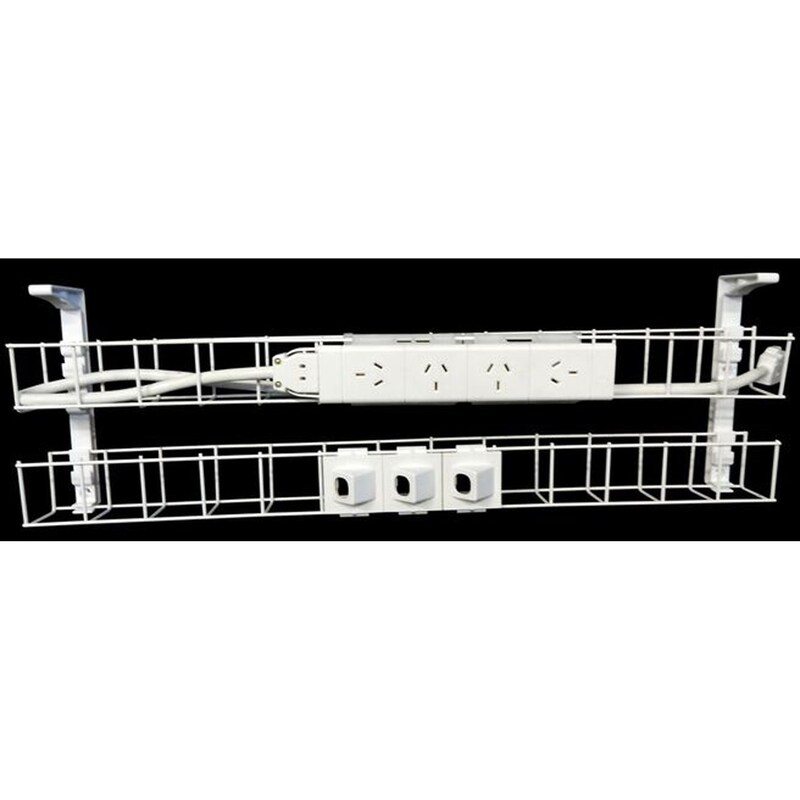 Rapidline Dual Tier Cable Basket Kit 1550mm 4GPO+3Data + 2.5M Interconnecting Lead Wht