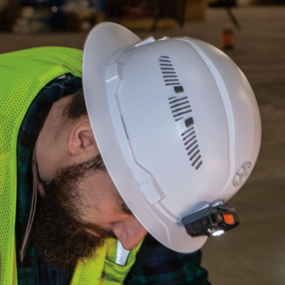 Klein Tools 56064 Rechargeable Auto-Off LED Headlamp, Silicone Strap, 400 lms, All-Day Runtime, for Work, Running