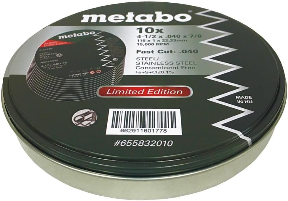 Metabo - Application: Steel/Stainless Steel - Slicer Wheel Promo Tin, 4.5" X.040x7/8 A60T, Pk 10 (655832010)