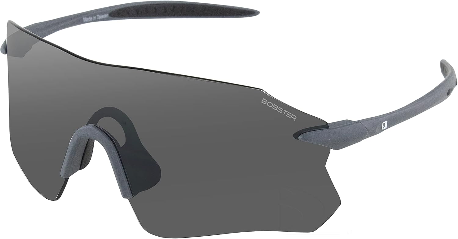 Bobster® Aero Cycling Sunglass Matte Gray Frame, Smoke Silver Mirror Lens