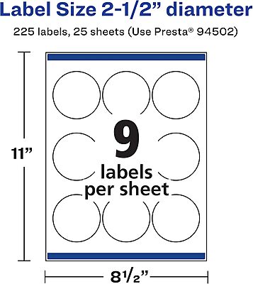 AVERY Durable Waterproof Round Labels, Sure Feed Technology, 2.5" Diameter