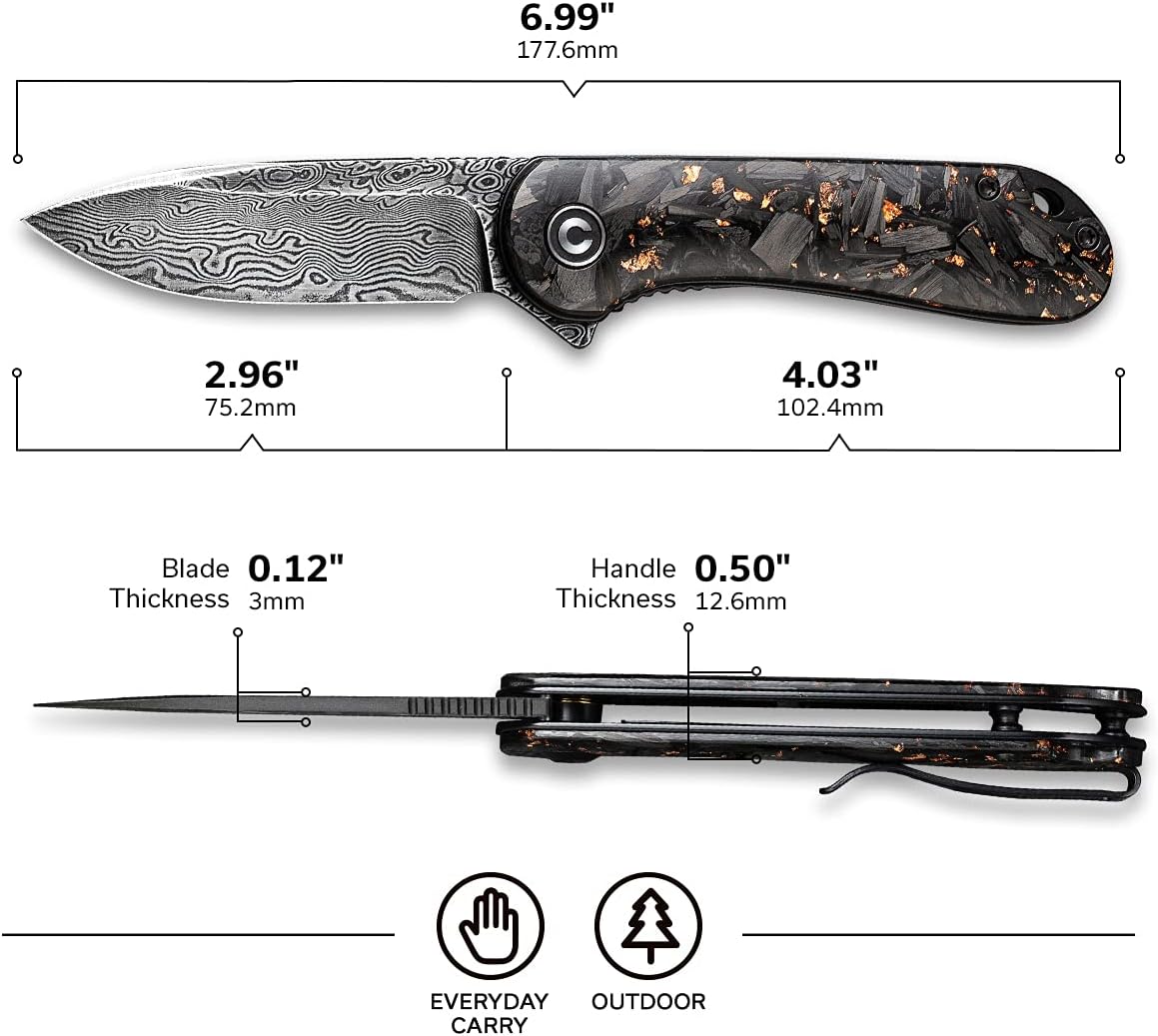 CIVIVI Elementum Folding Pocket Knife 2.96" Damascus Blade