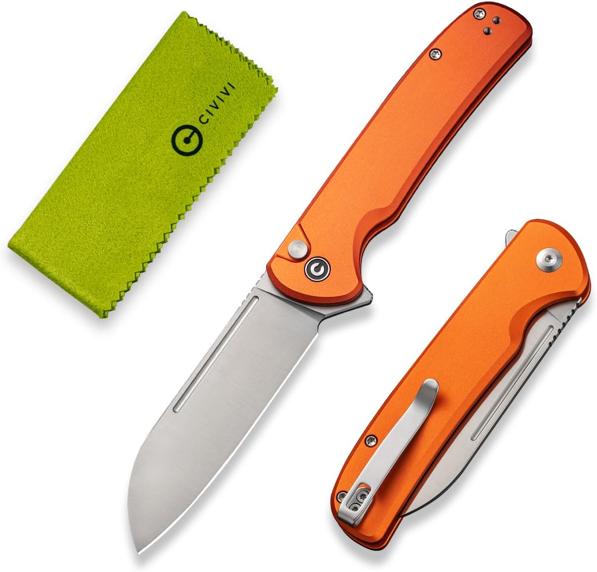 CIVIVI Chevalier II Folding Pocket Knife, Button Lock, 3.47\" Sheepsfoot Blade, Aluminum Handle