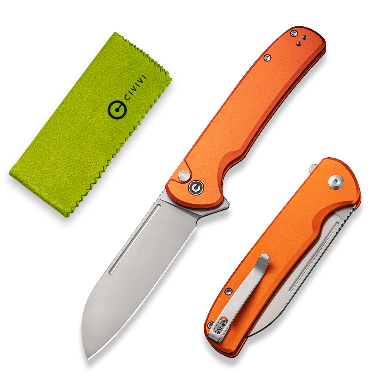 CIVIVI Chevalier II Folding Pocket Knife, Button Lock, 3.47\" Sheepsfoot Blade, Aluminum Handle