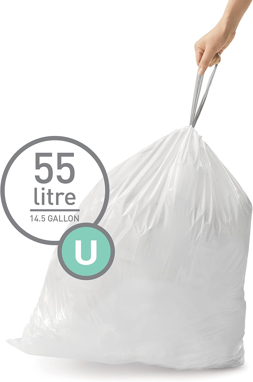 simplehuman Custom-Fit Trash Can Liners, Drawstring, White