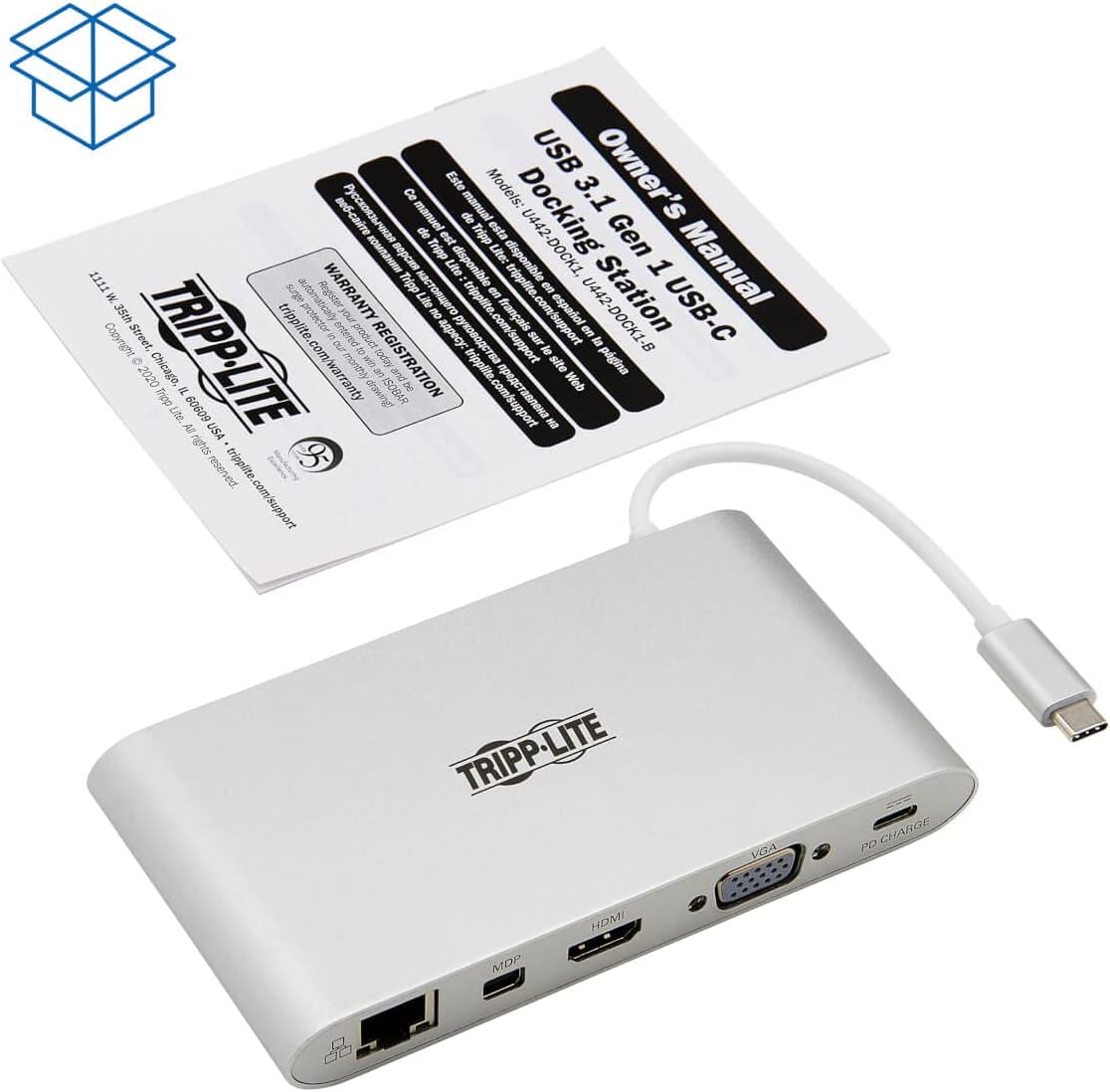 Tripp Lite USB-C Docking Station w/USB-A, HDMI, VGA, mDP, Gbe, Memory Cards 3.5mm, USB C PD Charging 4K @ 30Hz